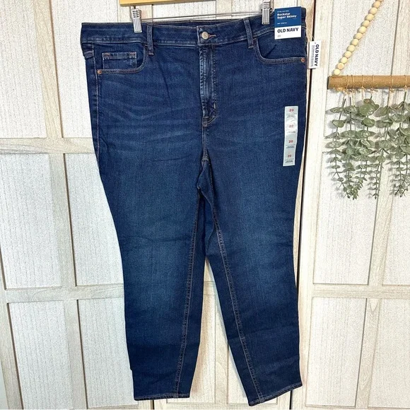 Old Navy Women's Extra High Rise Rockstar Super Skinny Jeans - Dark Blue - Picture 3 of 7